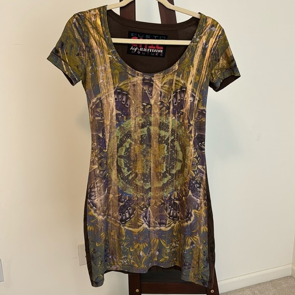 Custo Barcelona Brown/Gold T Shirt Dress Sz M - Picture 1 of 5